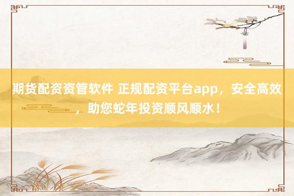 期货配资资管软件 正规配资平台app，安全高效，助您蛇年投资顺风顺水！